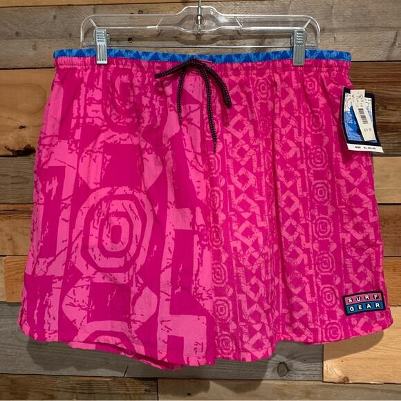 VINTAGE NWT Deadstock Surf Gear Neon 80's Swim Trunks Pink/Blue Size XL 40-42 - Picture 2 of 10